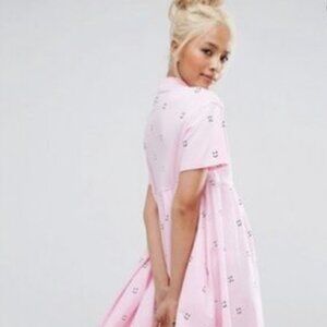 Lazy Oaf Pink Happy Sad T Shirt Dress with Zipper - Well Worn